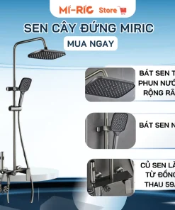 Bộ sen cây tắm đứng nóng lạnh Miric màu xám đen với bát sen lớn và 4 chế độ nước tiện ích