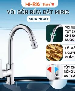 Vòi bồn rửa bát nóng lạnh miric chất lượng lõi đồng nguyên chất được phủ men nano chống bám bẩn