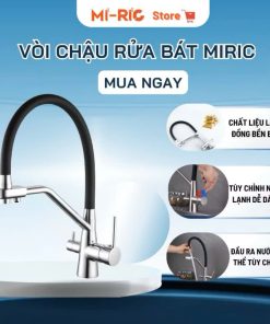 Vòi rửa bát cần cao su Miric 2 đường nước nóng lạnh / Màu Black